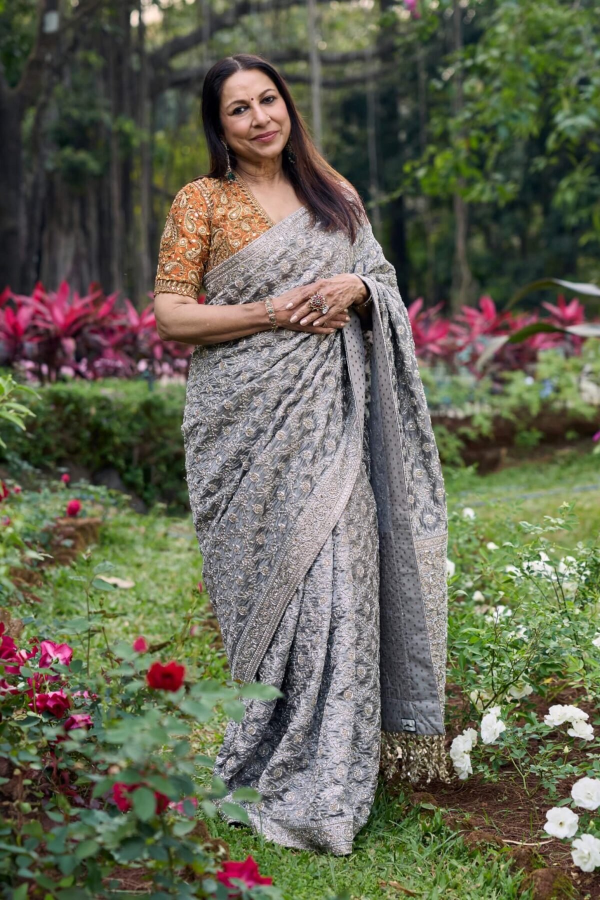 Chandi rang silver rust heritage sari and blouse