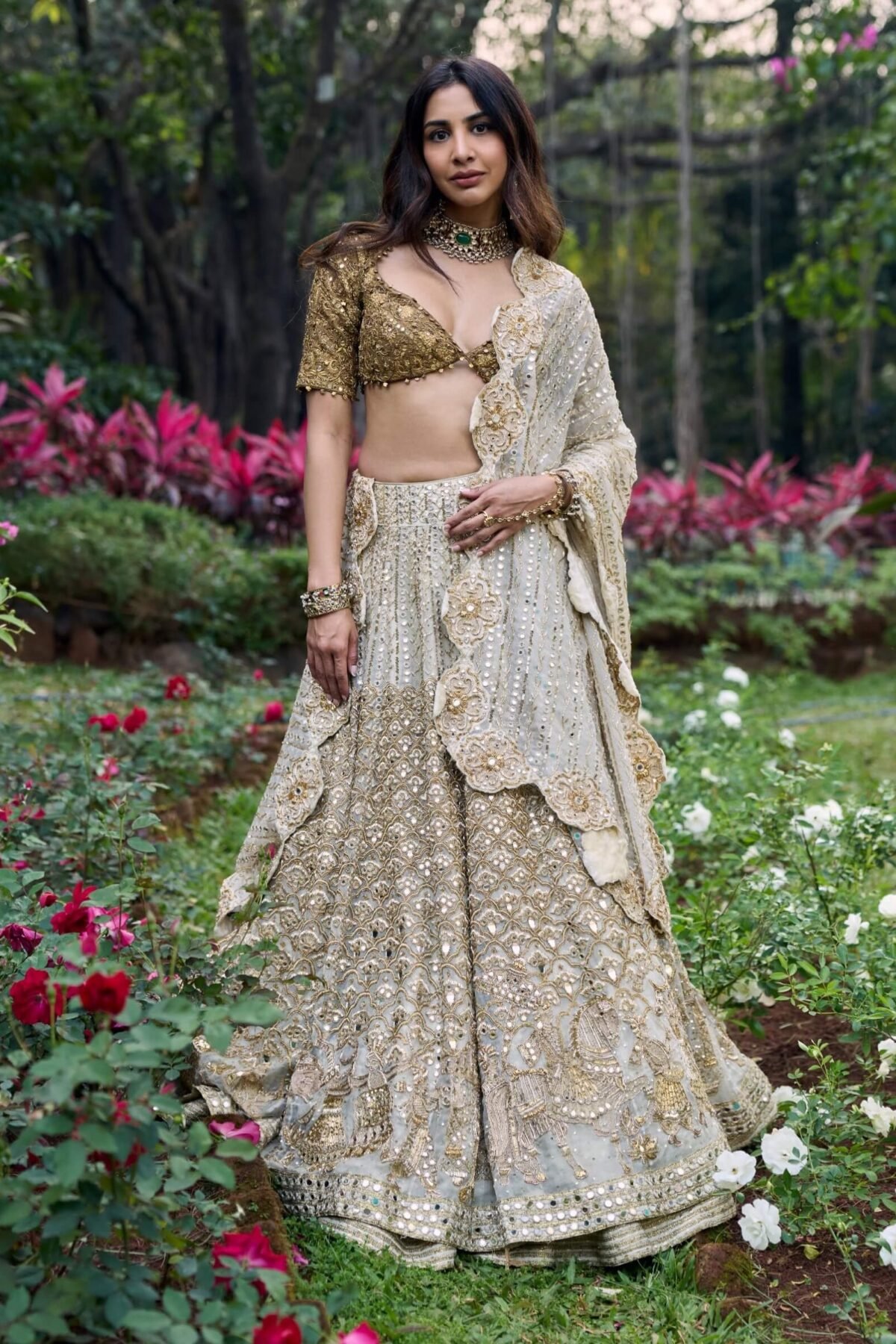 Shahi saaz ivory brown lehenga set