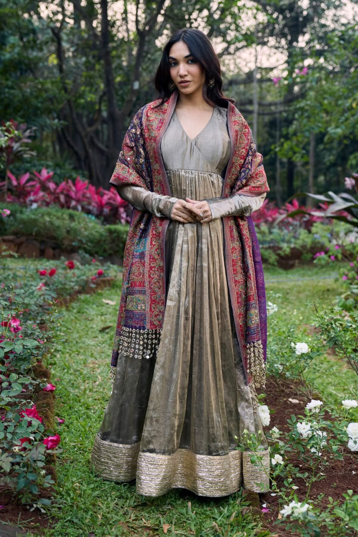 Zarbaft grey angrakha and shawl