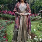 Zarbaft grey angrakha and shawl