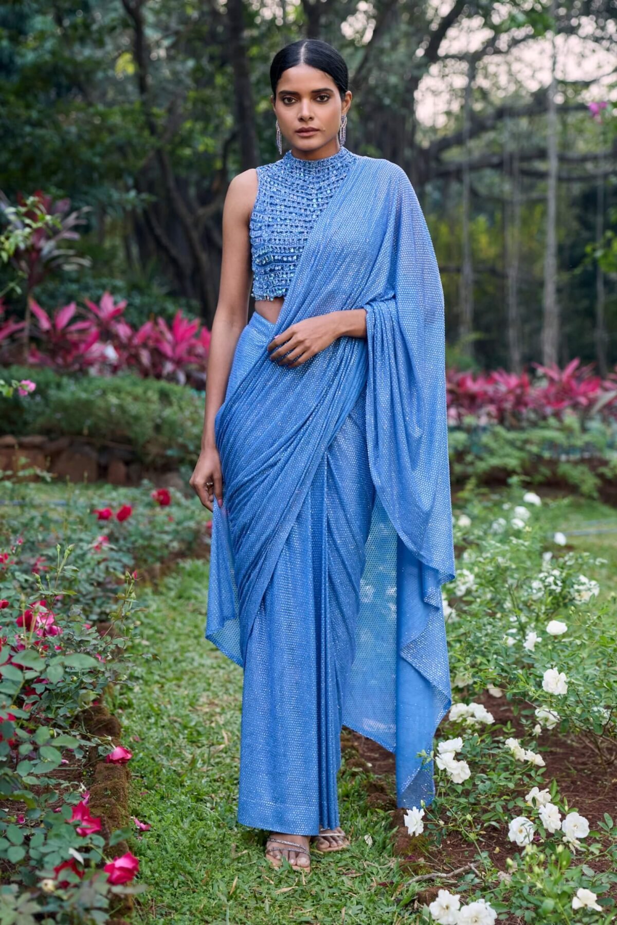 Neel tara blue crystal sari and blouse