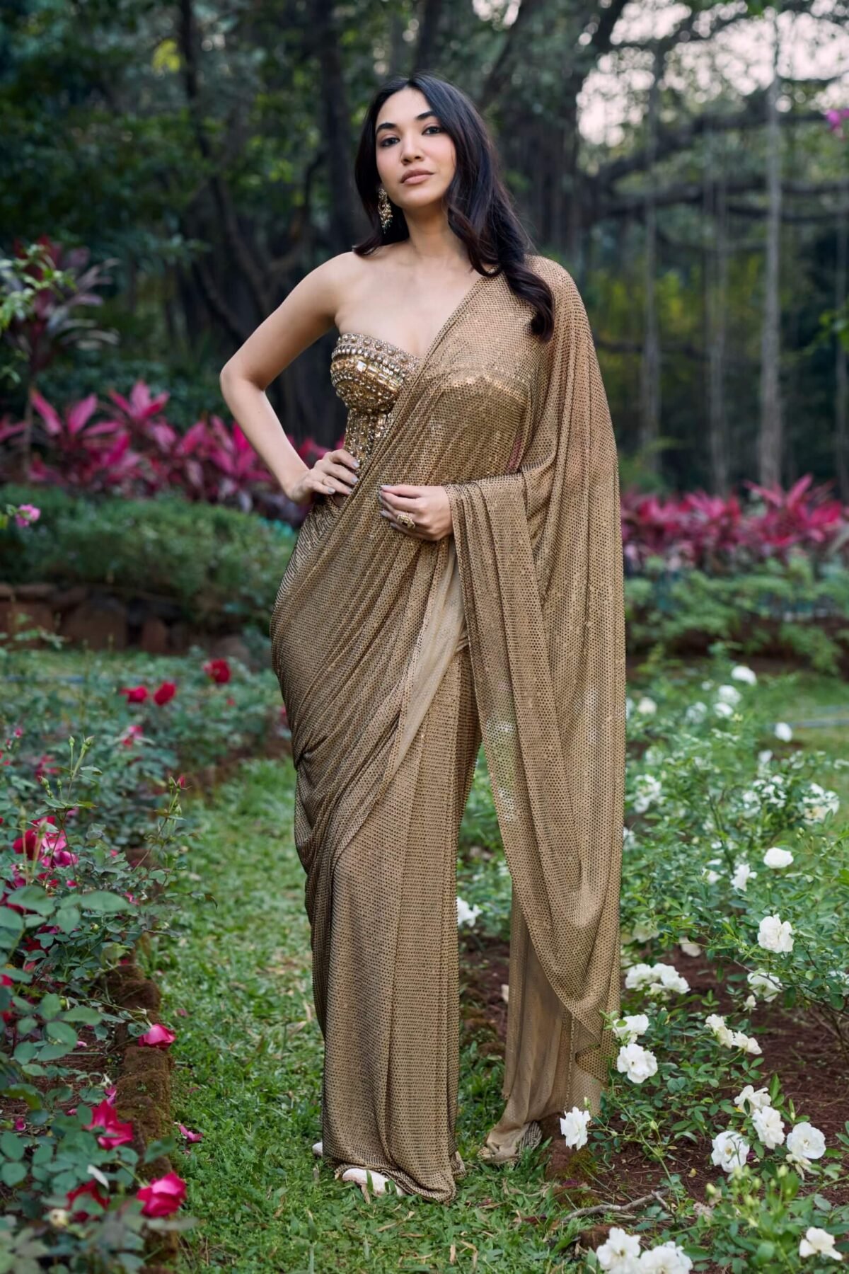 Sunehri noor gold crystal sari and corset