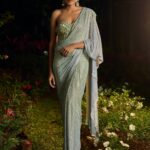 Pista noor mint green crystal sari and corset