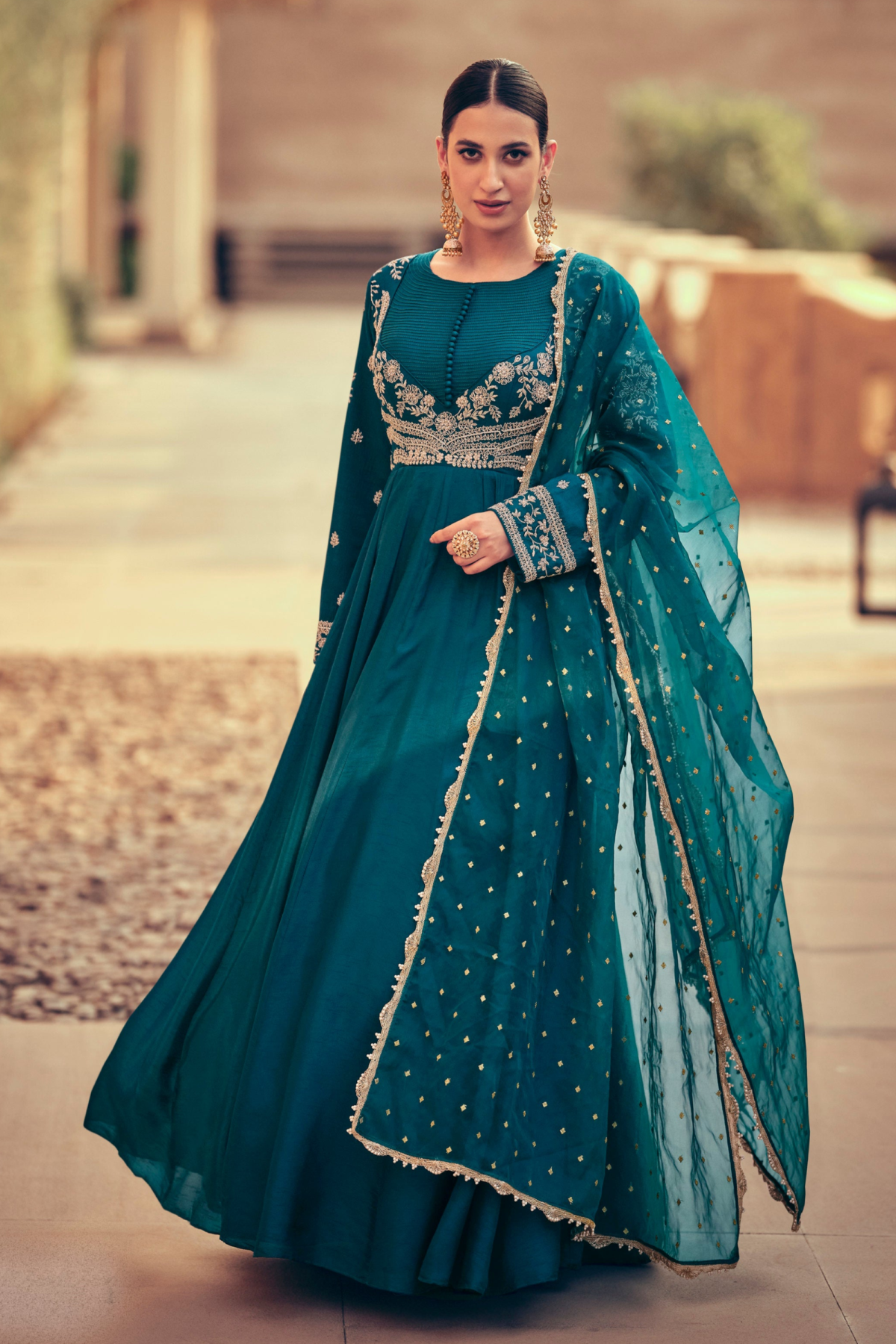 Wedding Dresses Anarkali Embroidered Worked Dupatta Gown