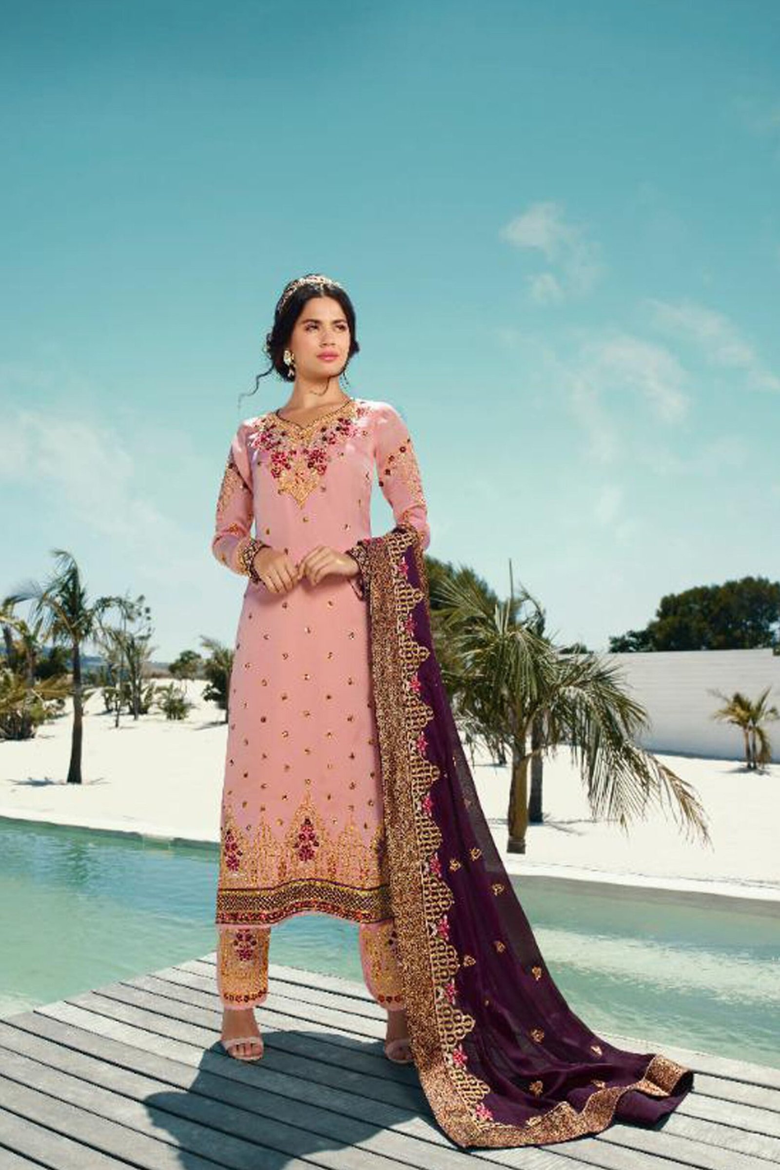 Pink Salwar Kameez Set Ready to Wear Plus