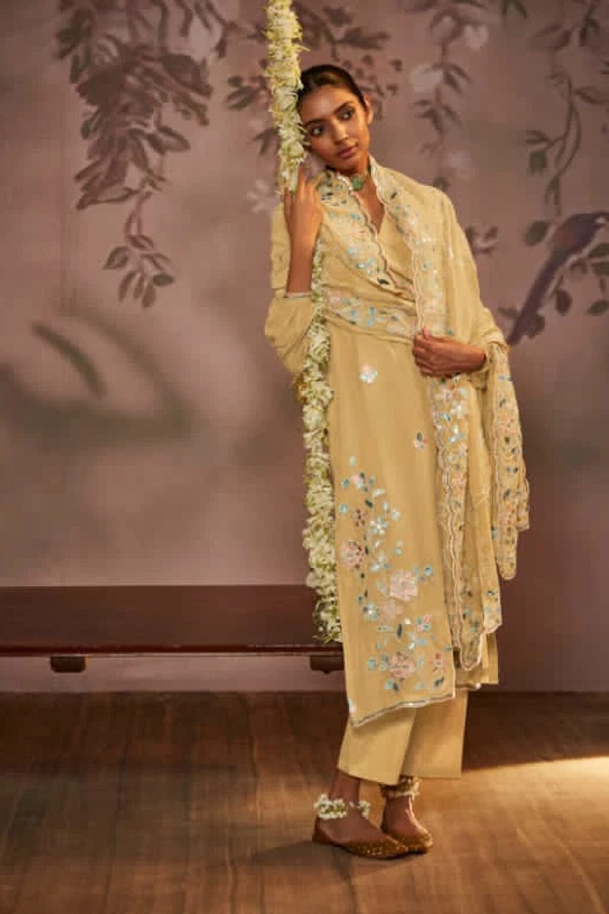 Eid Shalwar Kameez In Cream With Embroidered Elegance