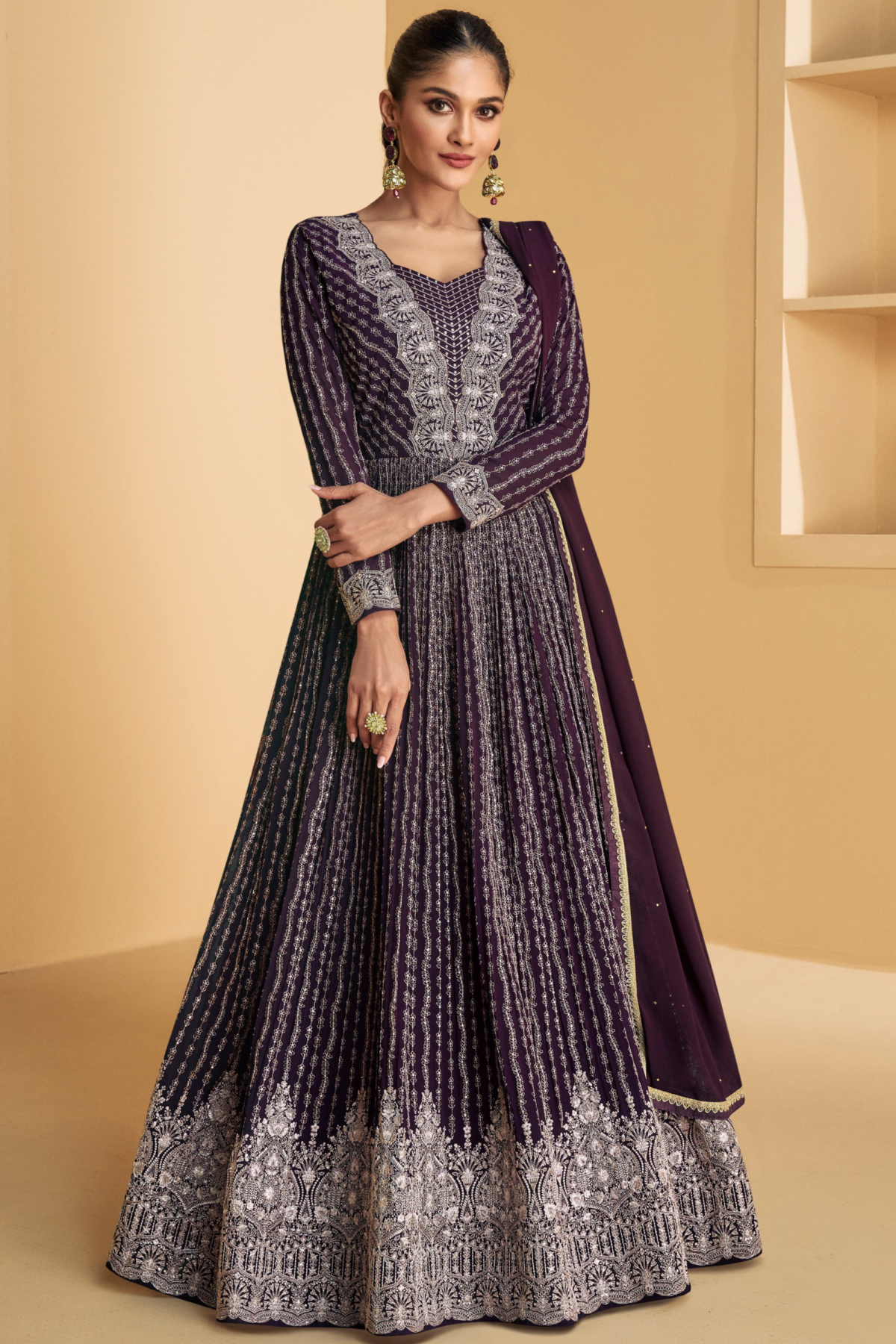Anarkali Dresses Embroidery Worked Dupatta Dresses