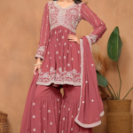 Light Red Embroidered Sharara For Wedding Occasions