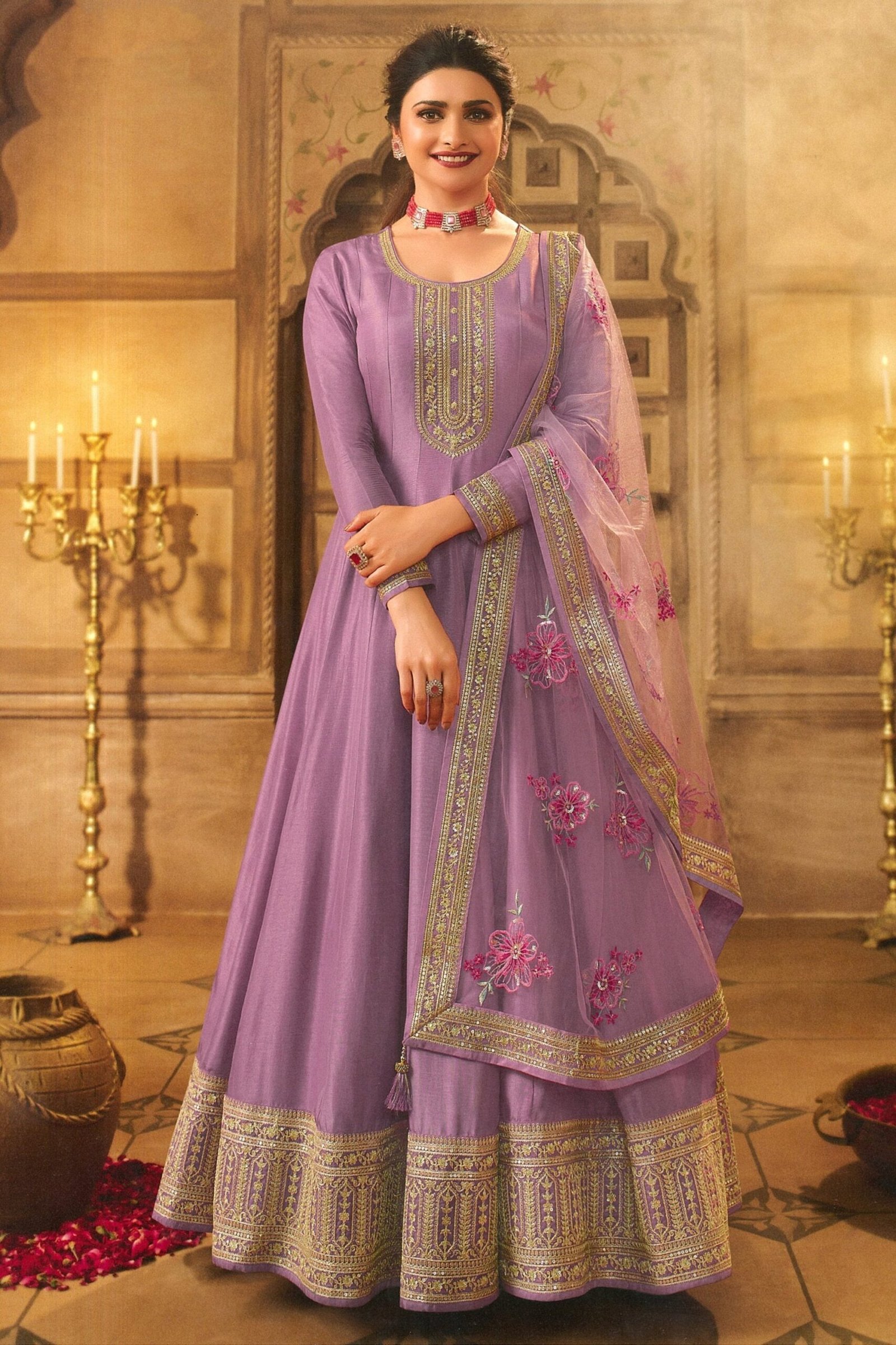Party Wear Purple Full-Floor Length Anarkali Gown