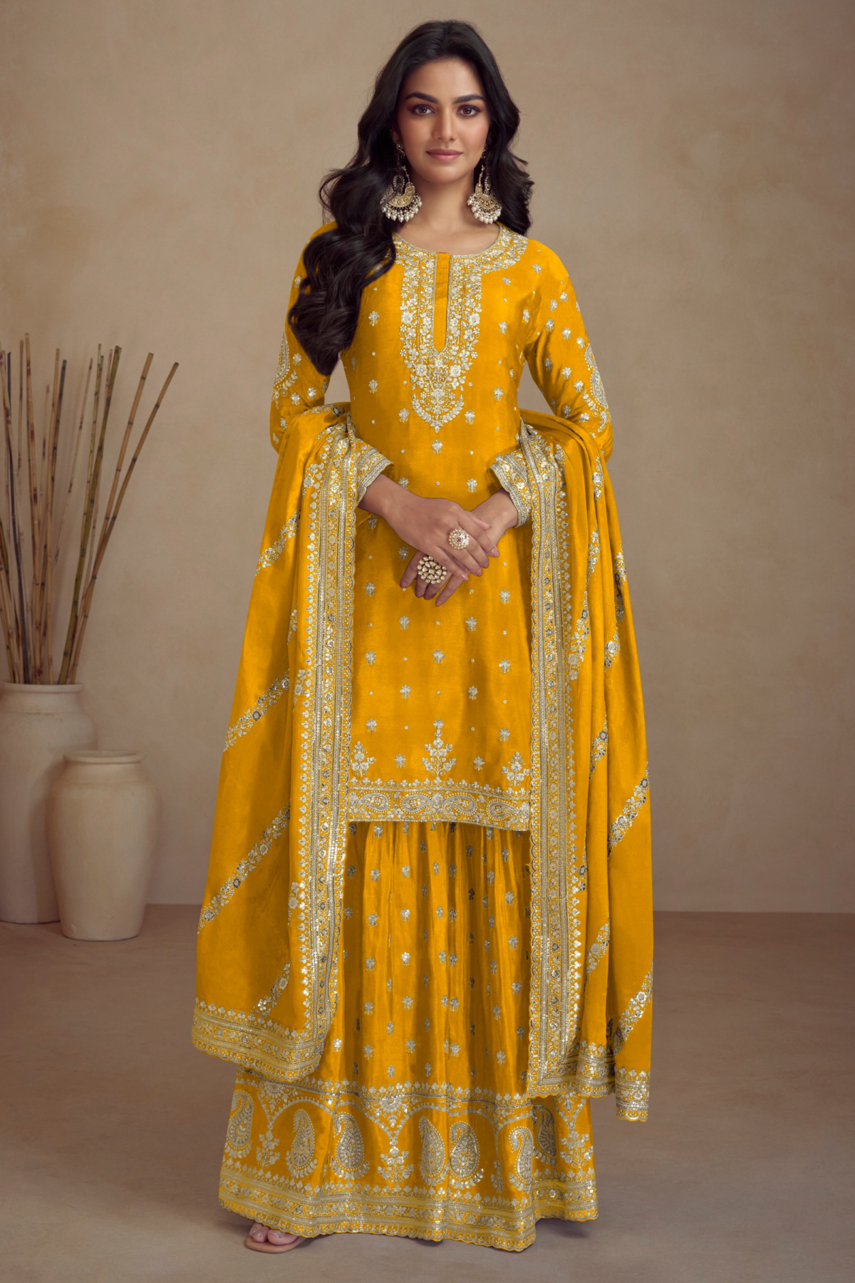 Gorgeous Designer Yellow Wedding Sharara Suit with Dupatta