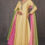 Traditional Yellow Anarkali Gown With Dupatta For Ceremonies