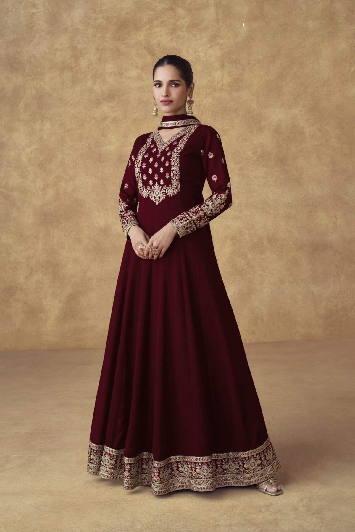- Wedding Embroidered Worked Anarkali Gown Suit