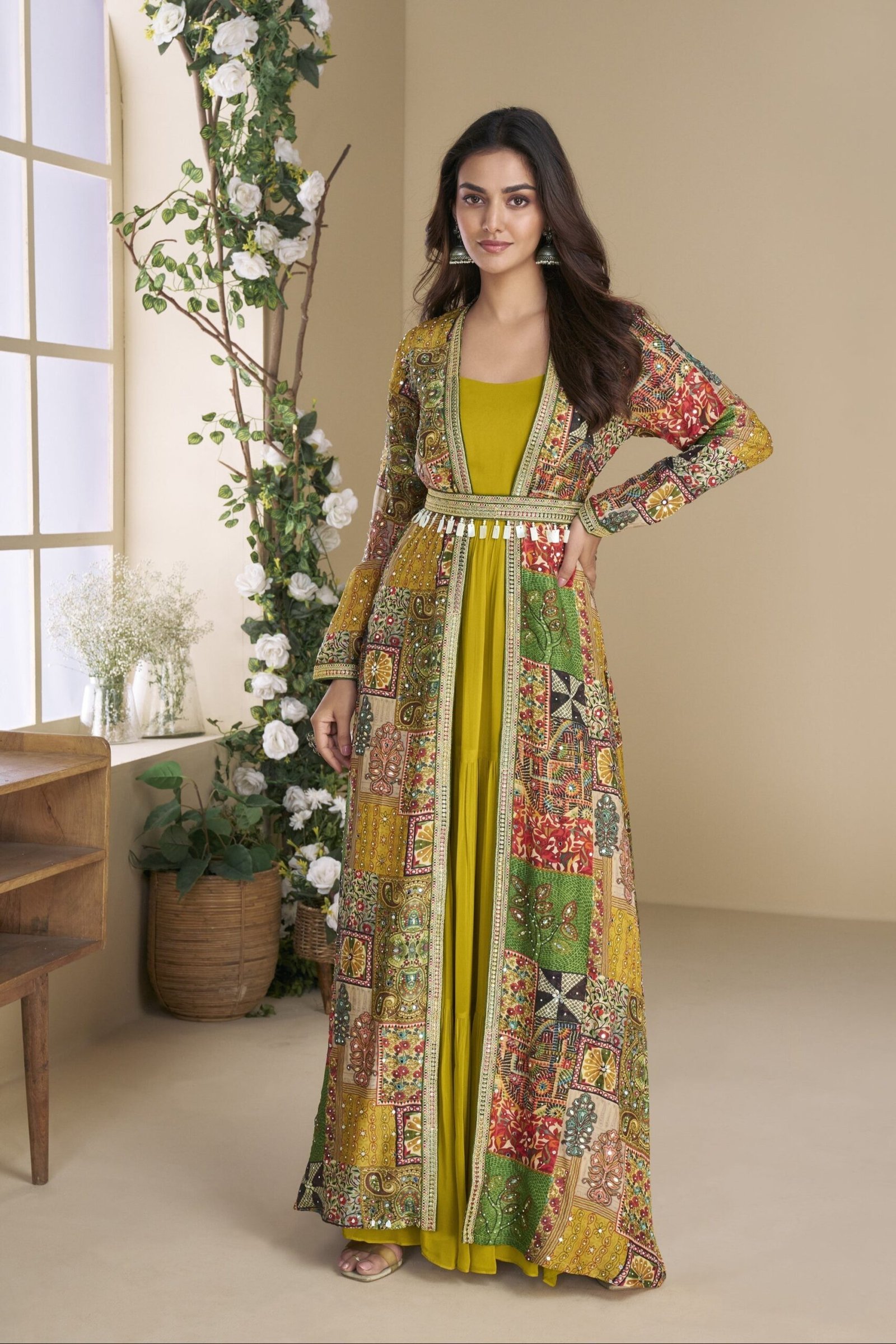 Dark Yellow Wedding Special Anarkali Gown Indo-Western Dress