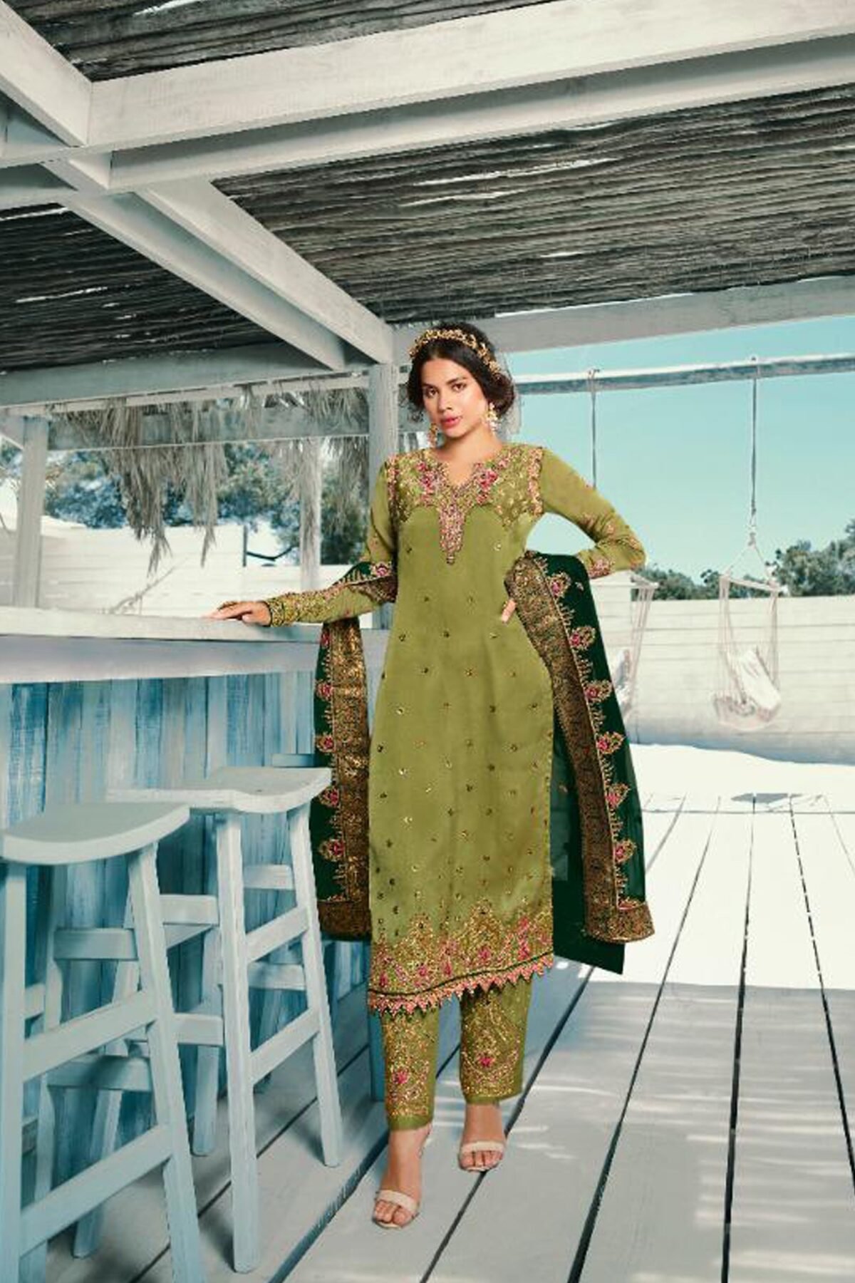 Pistachio Green Salwar Kameez With Dupatta For Wedding Reception