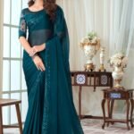 Splendidly Green Designer Saree With Sequin Designs