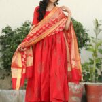 Red Block Print Anarkali Set