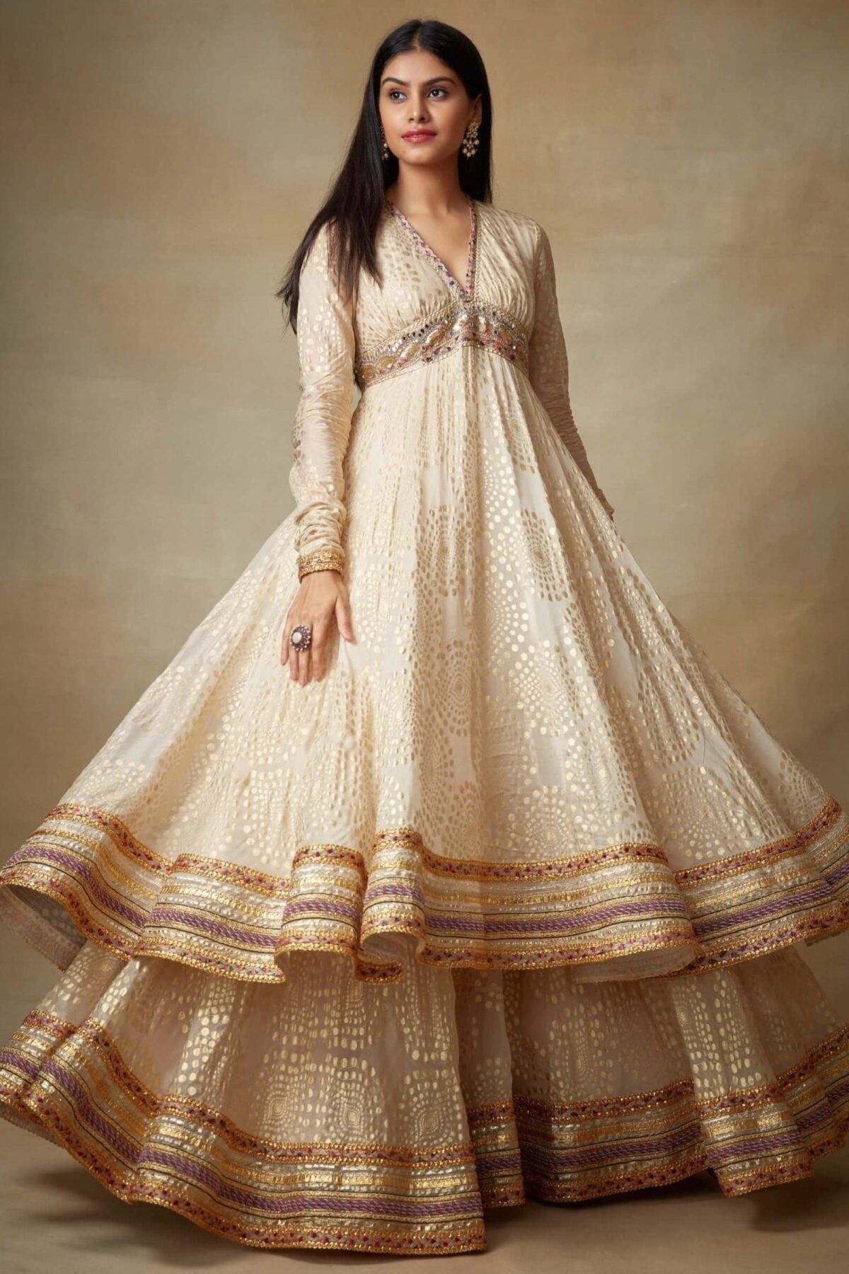 Champagne foil anarkali and lehenga