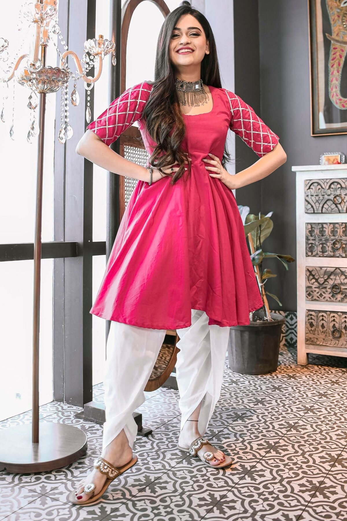 Purple Cotton Kurta and Dhoti Set