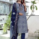 Indigo Cotton Chanderi Kurta Pant