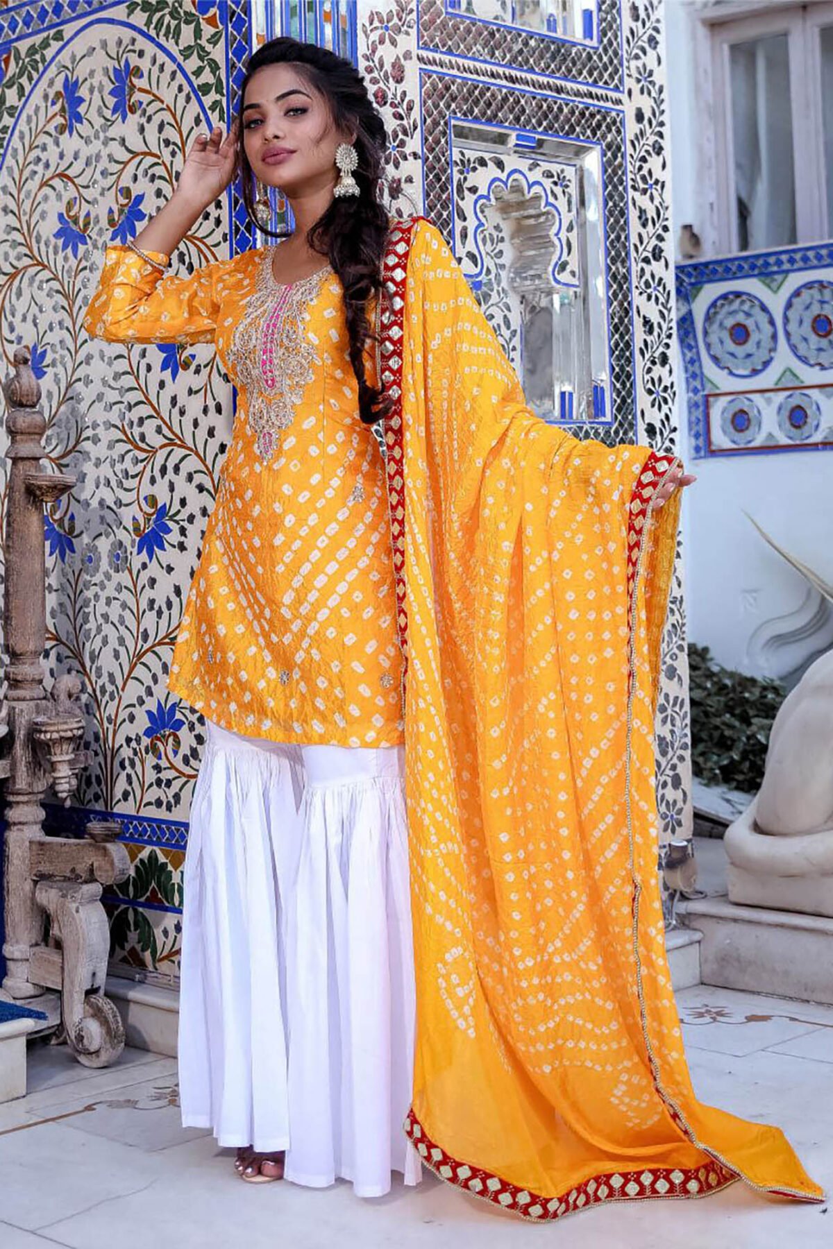 Yellow Bandhej Sharara Set