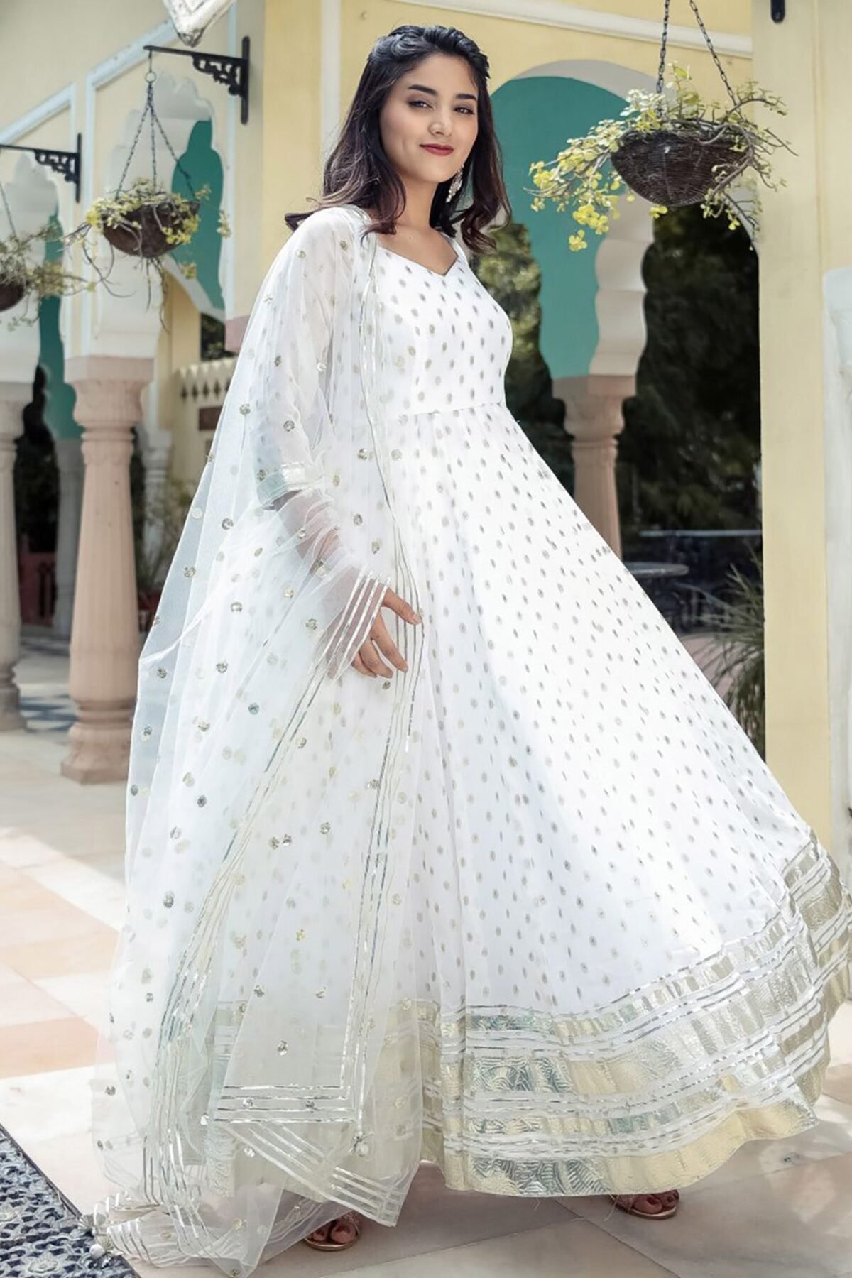 White Georgette Anarkali Set