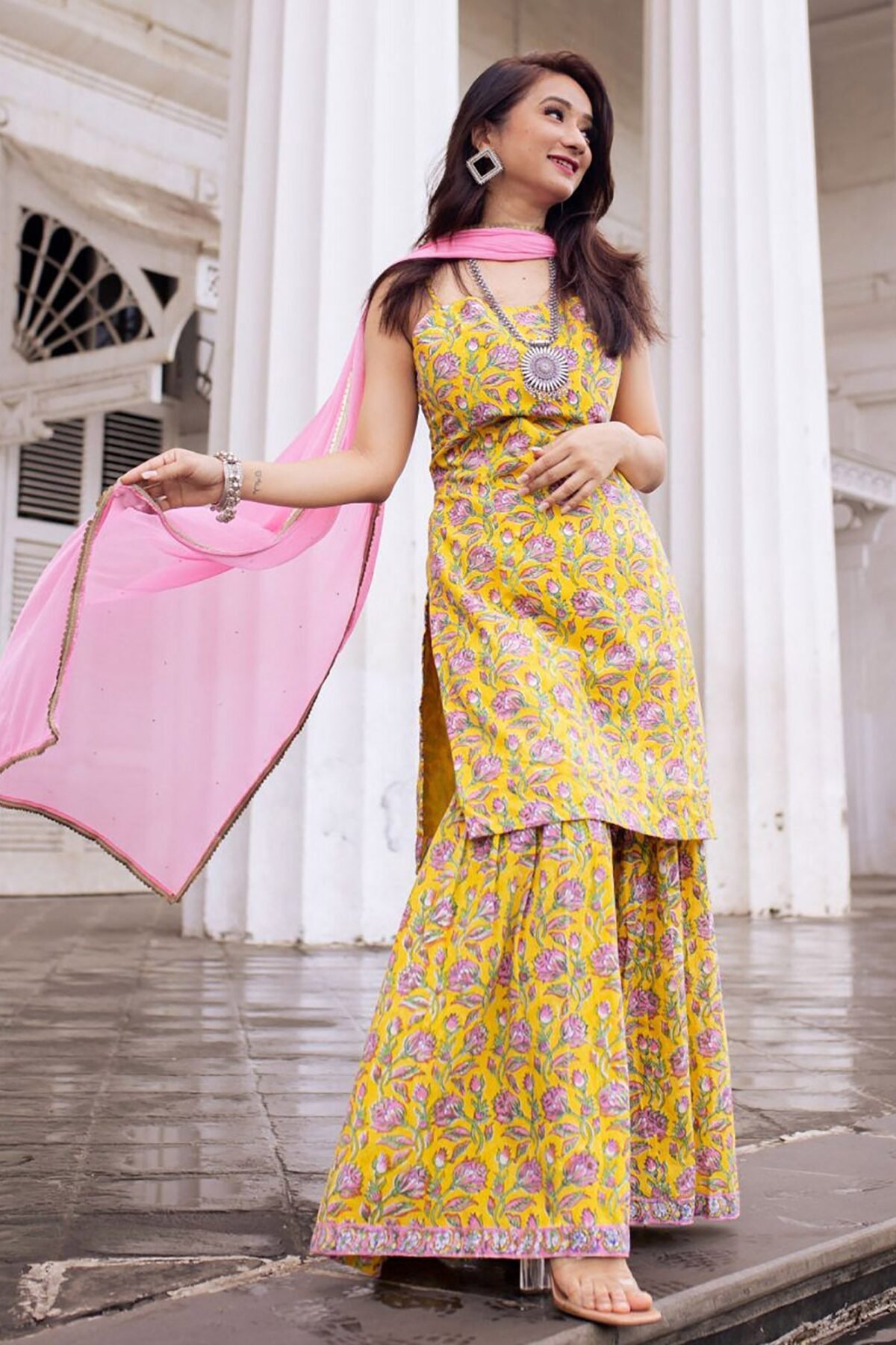 Yellow Printed Suit Set