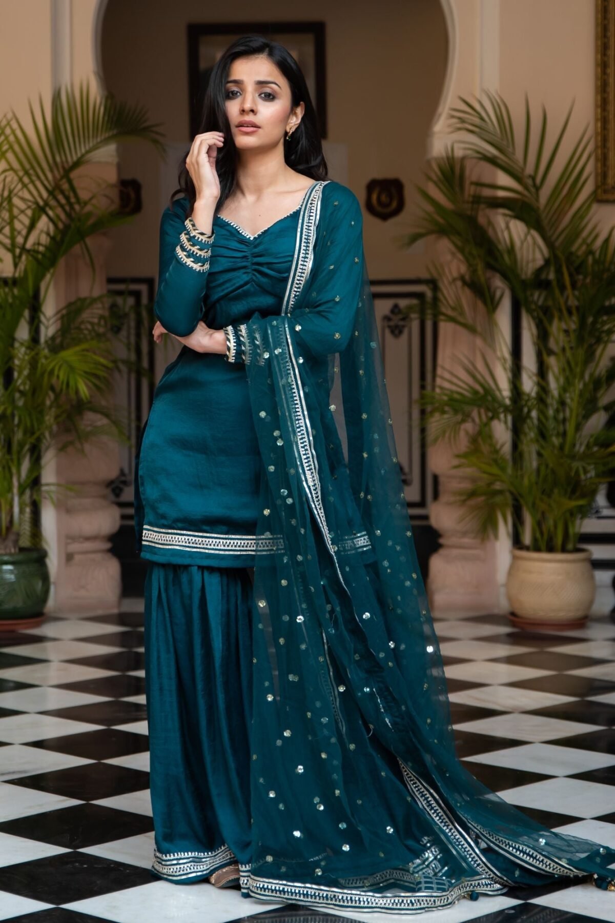 Green Silk Sharara Set