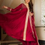 Maroon Silk Long Anarkali Set
