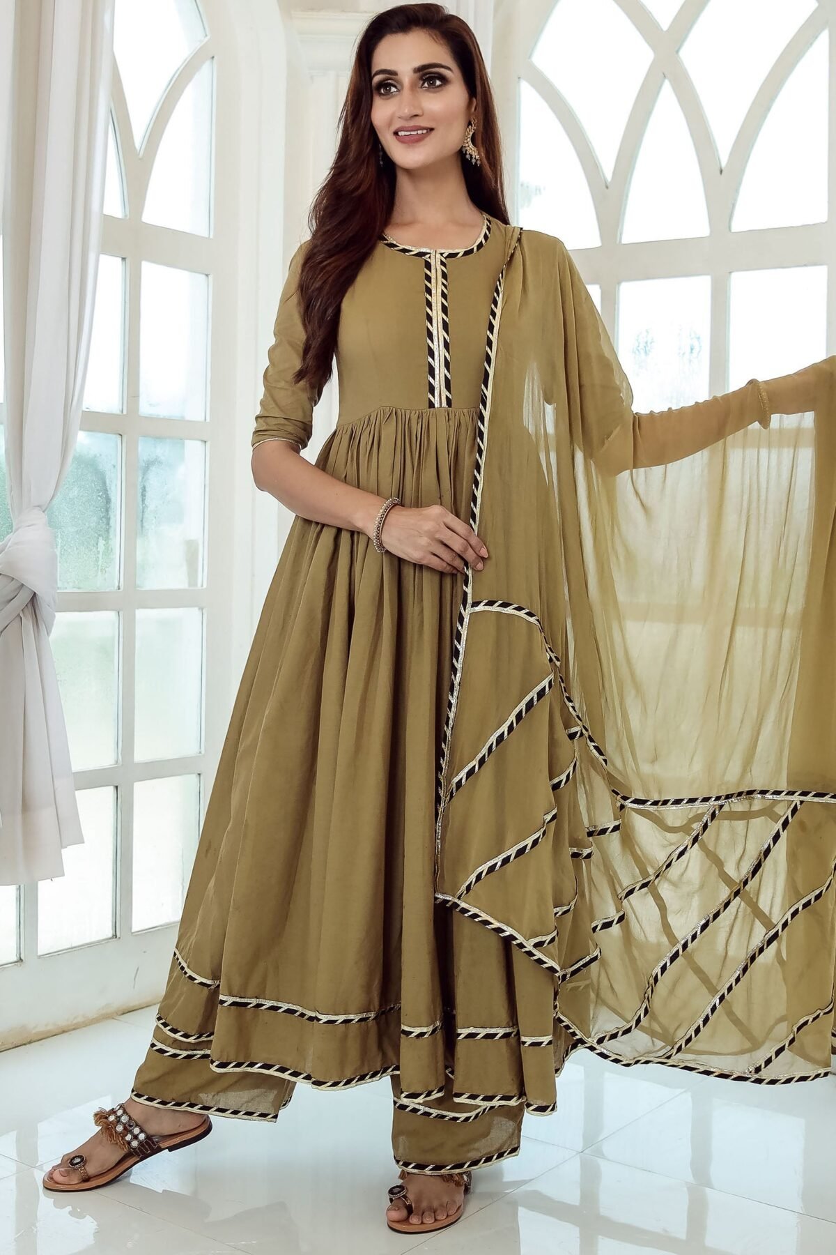 Brown Lace Work Suit Set