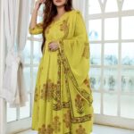 Mustard Green Anarkali Suit Set