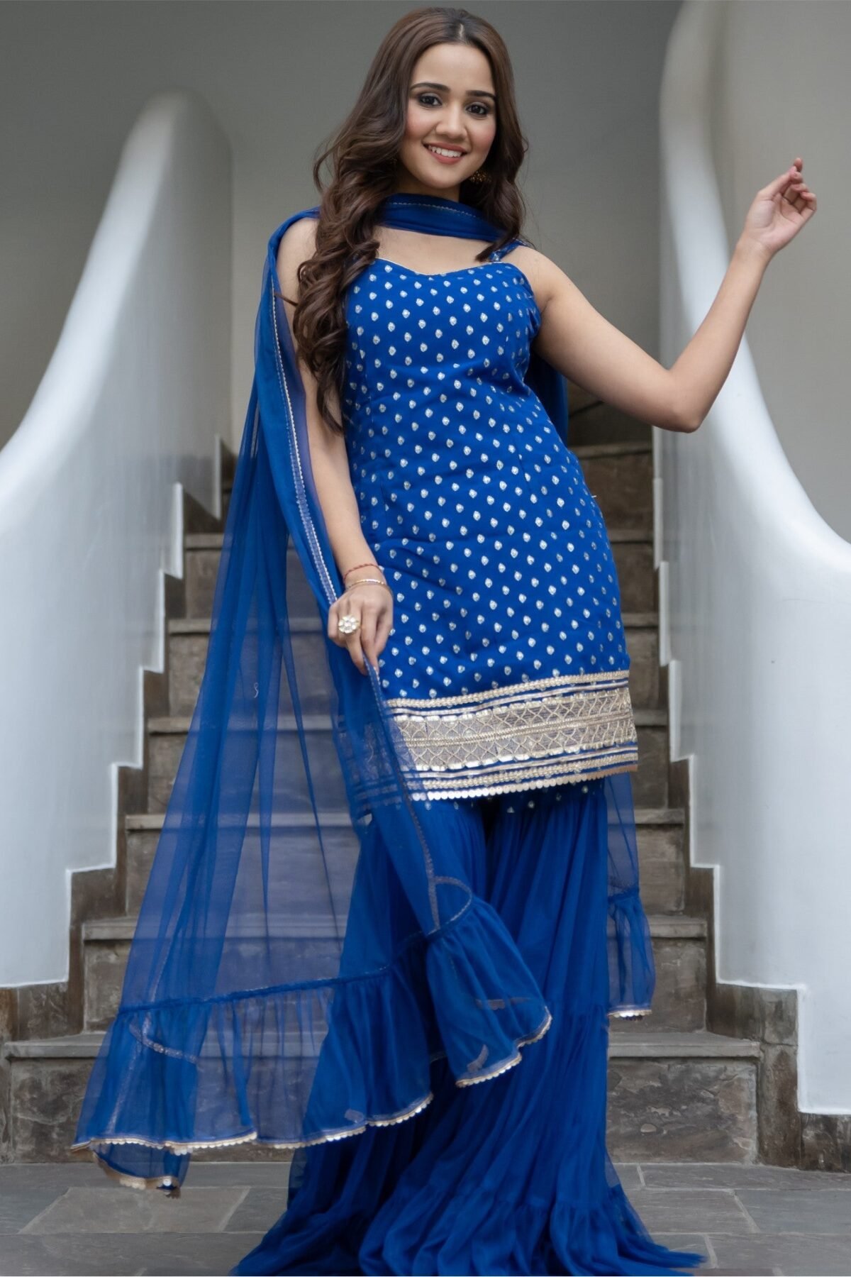 Blue Georgette And Net Sharara set