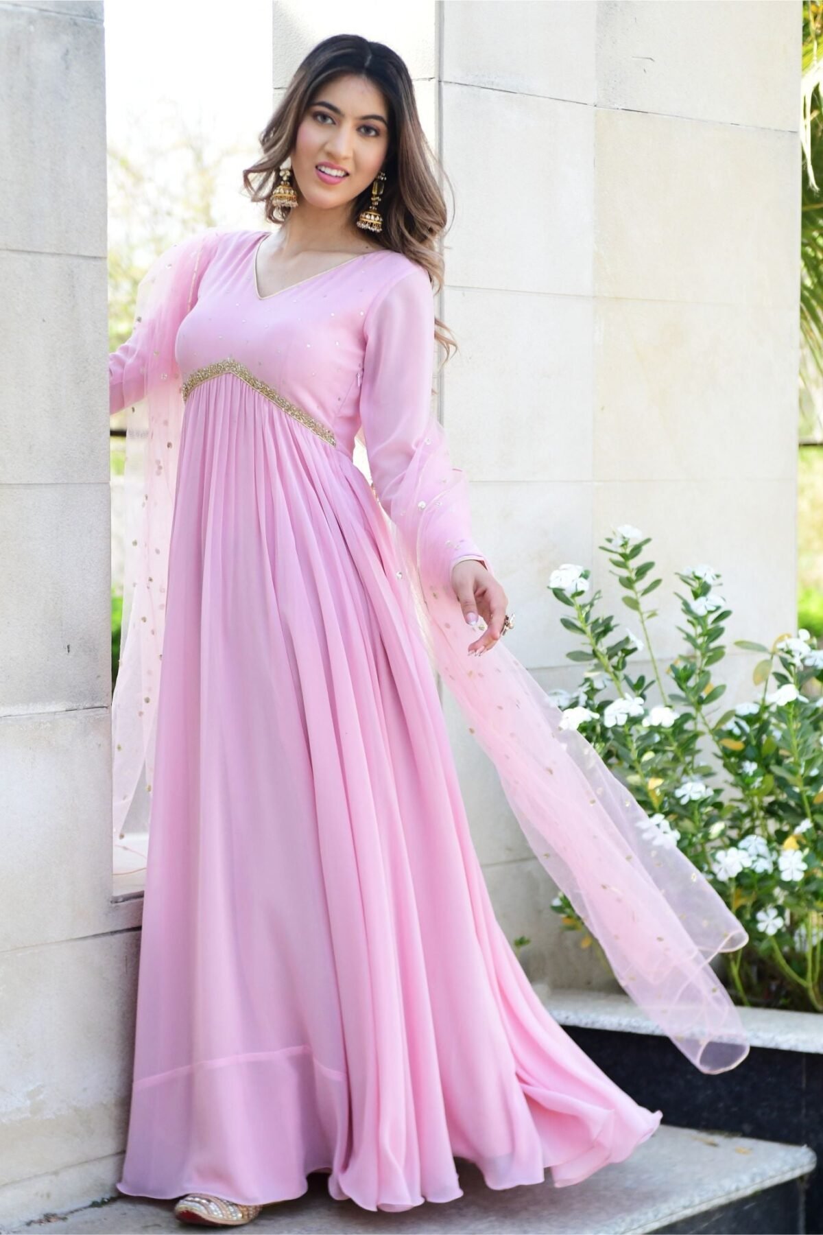 Baby Pink Georgette Long Dress