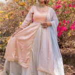 Peach and Grey Anarkali Skirt Set