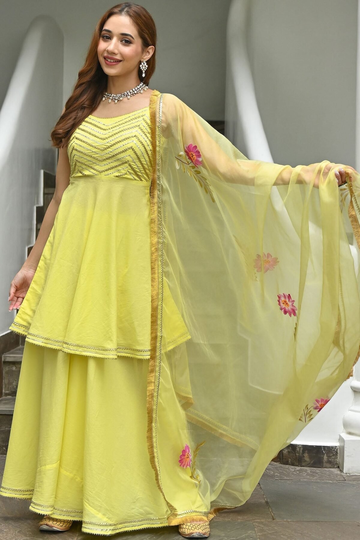 Yellow Hand Paint Organza Set
