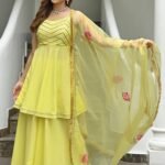 Yellow Hand Paint Organza Set