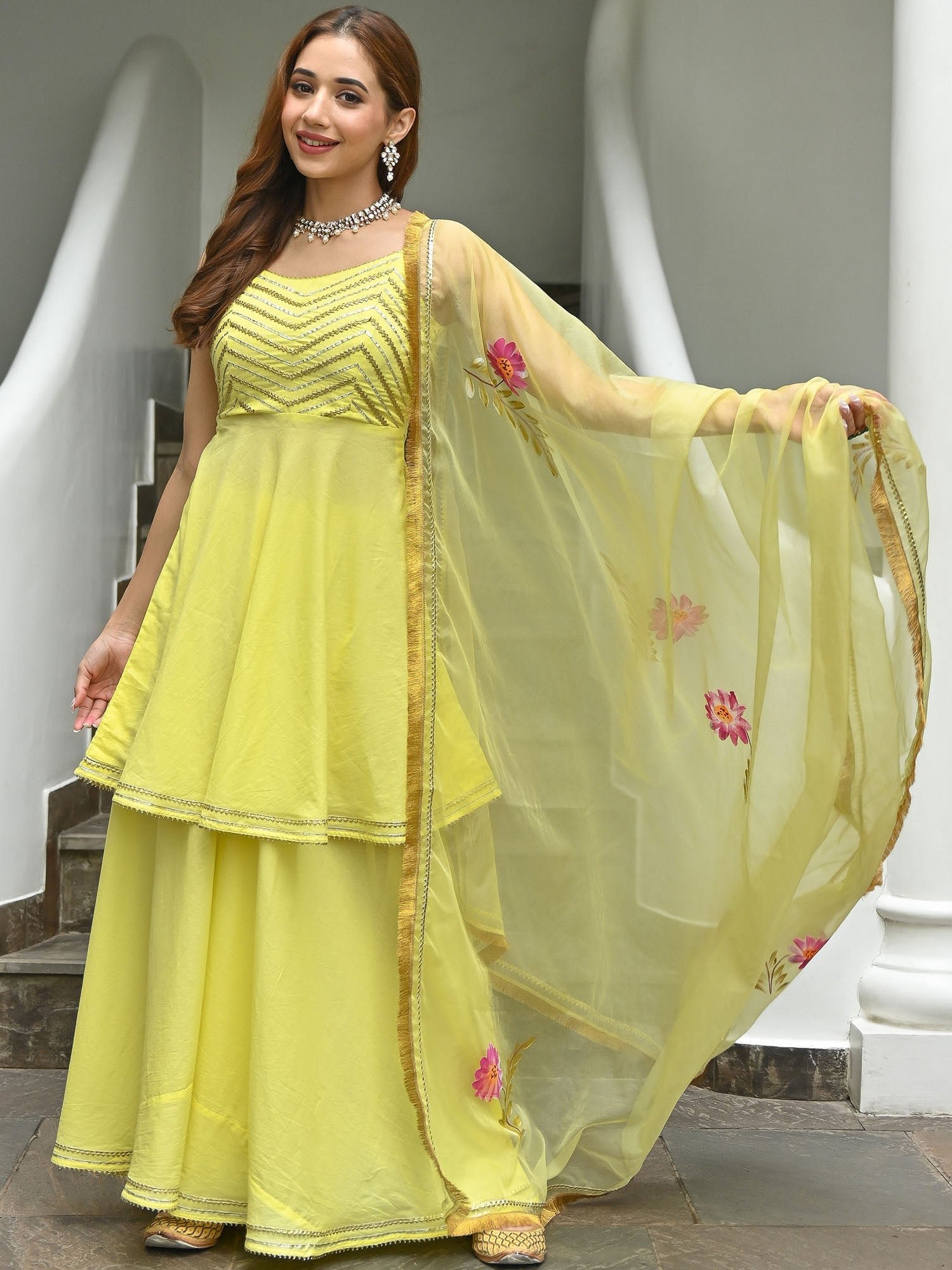 Yellow Hand Paint Organza Set