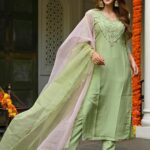 Green Silk Embroidered Kurta Set