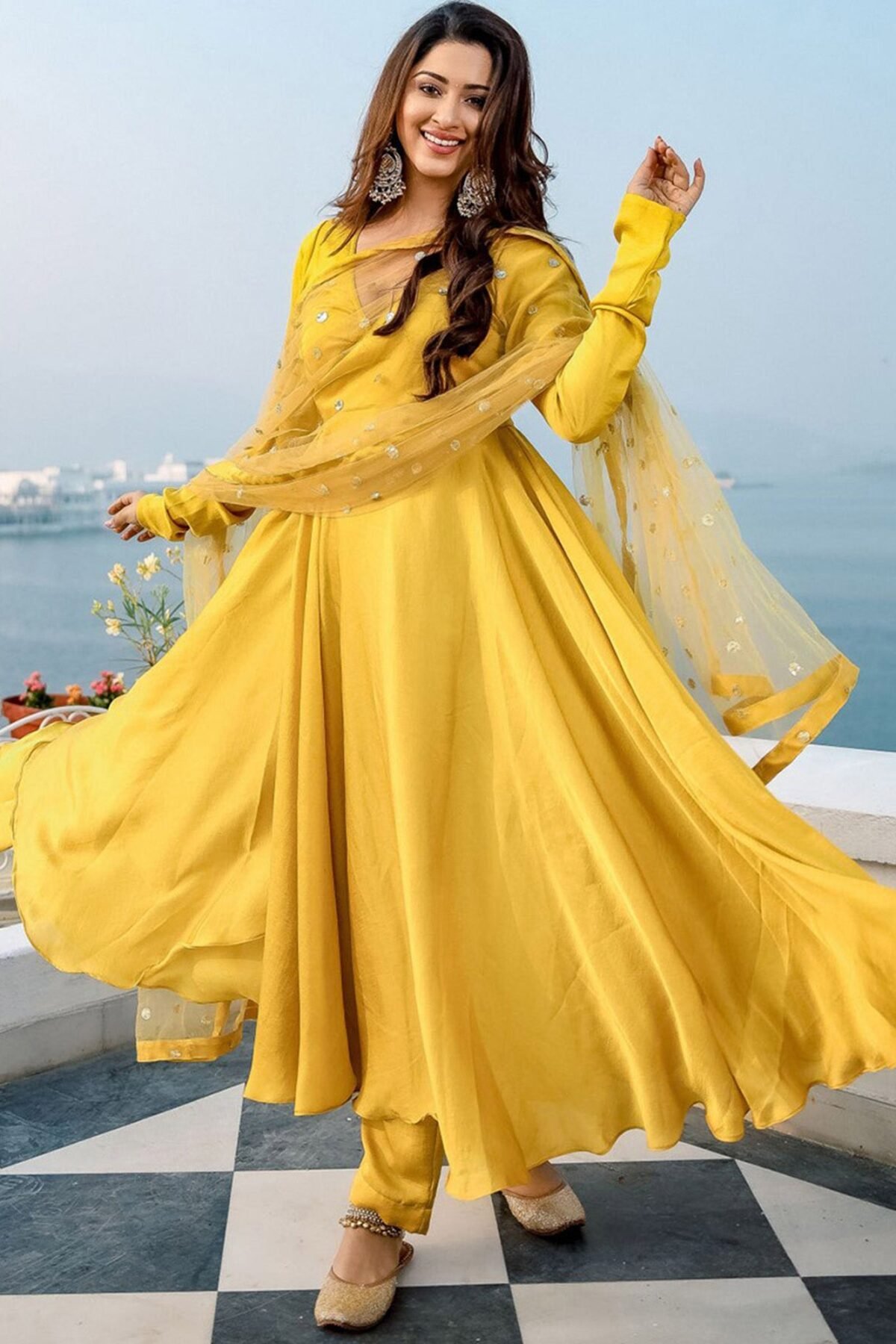 Yellow Anarkali Dupatta Suit Set