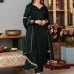 Bottle Green Apricot Kurta Set