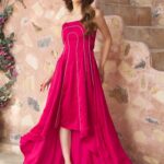 Ruby Pink Off Shoulder High Low Gown