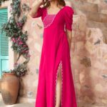 Pink Hand Embroidered Slit Gown