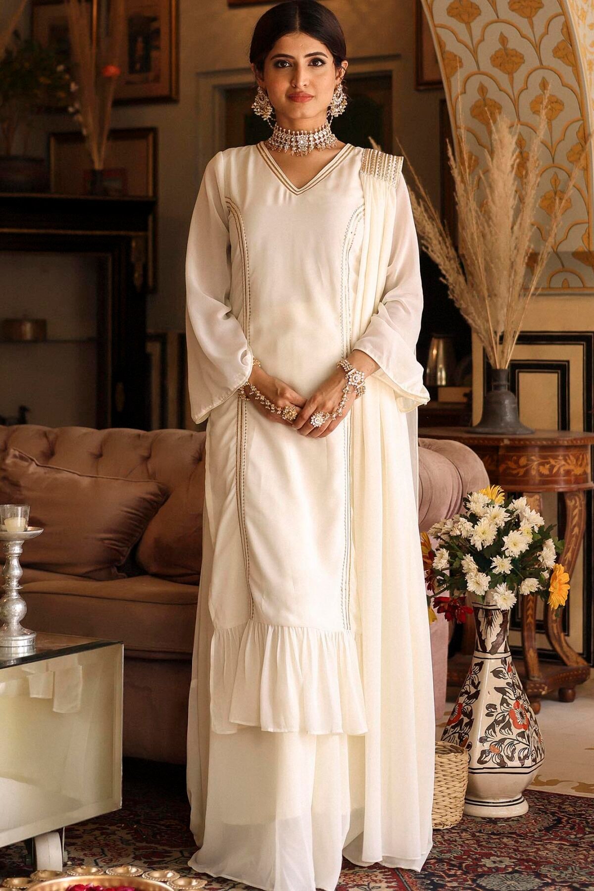 OFF WHITE KURTA SHARARA SET