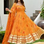 Orange Printed Anarkali