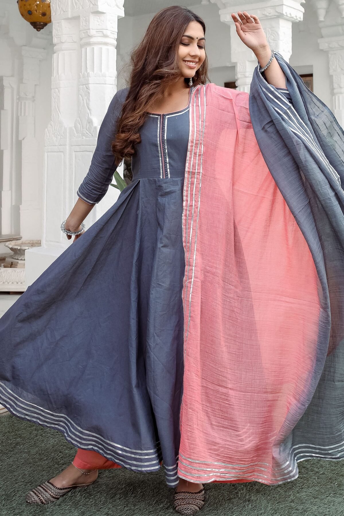Grey Tie Dye Without Dupatta Set