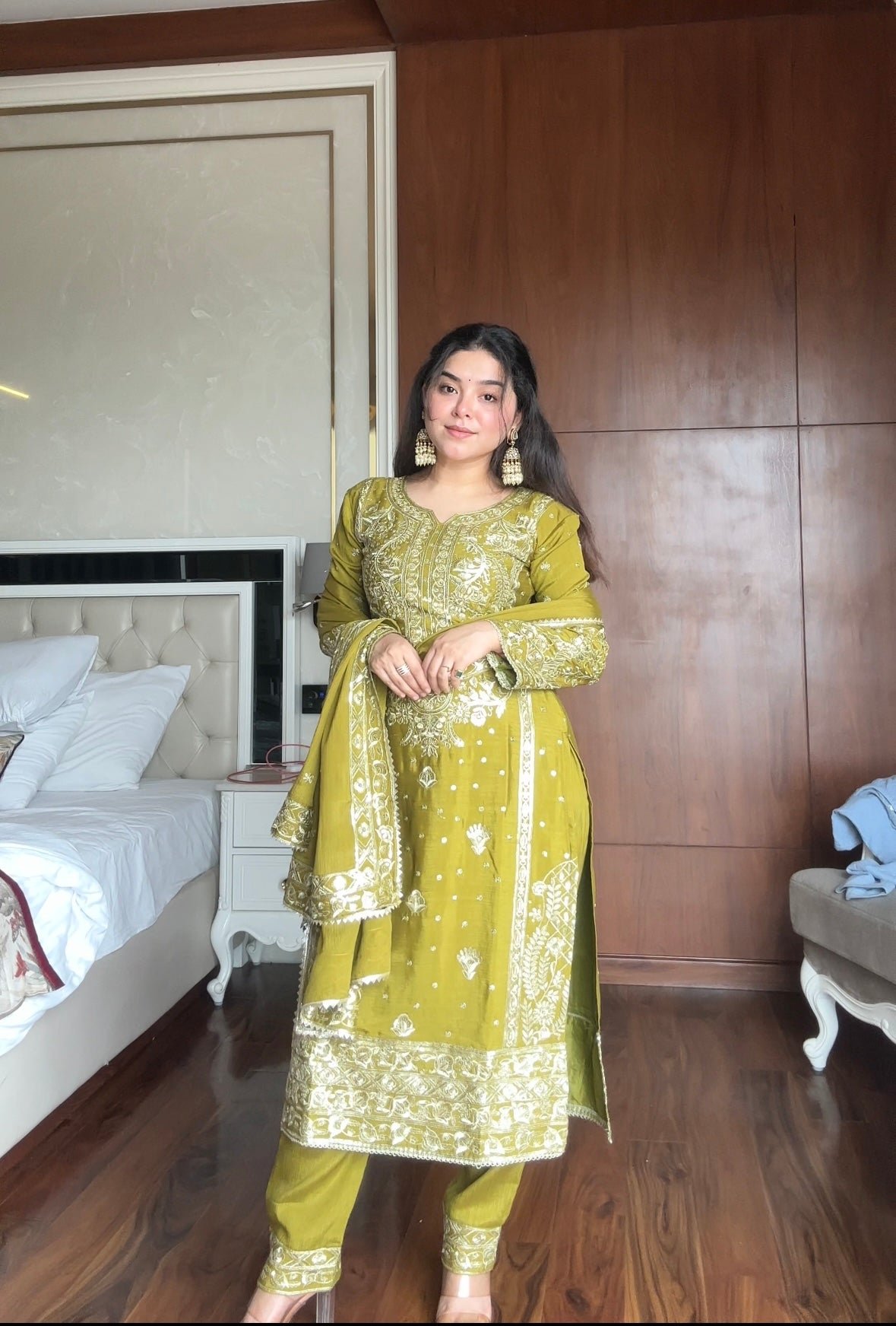 Chinon Kurti Set with Sequin Embroidery