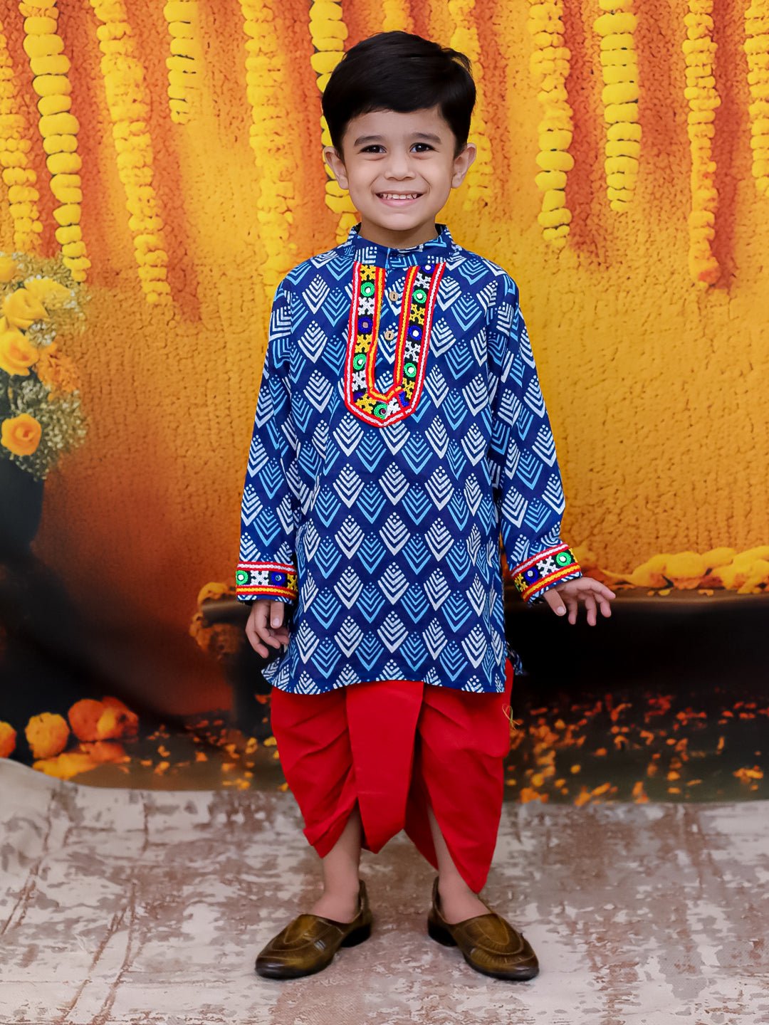 Fast Wear Falak  Mirror Work Dhoti Kurta Set For Boys