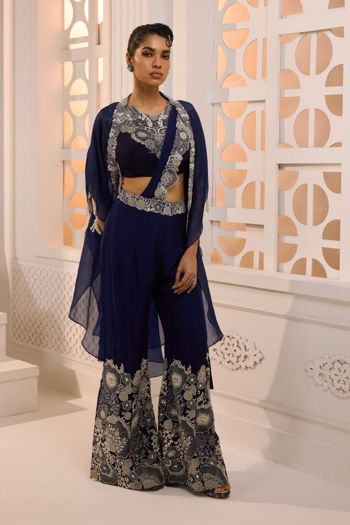 Zareen navy cape set
