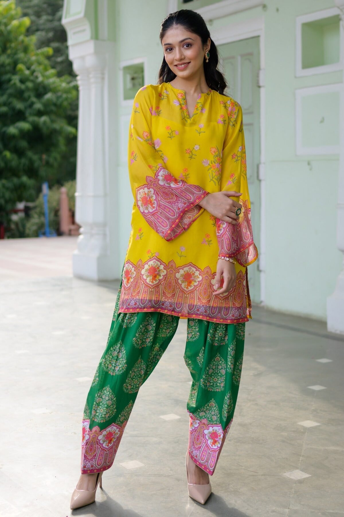 Breezy Bloom Yellow Kurta Pant Set