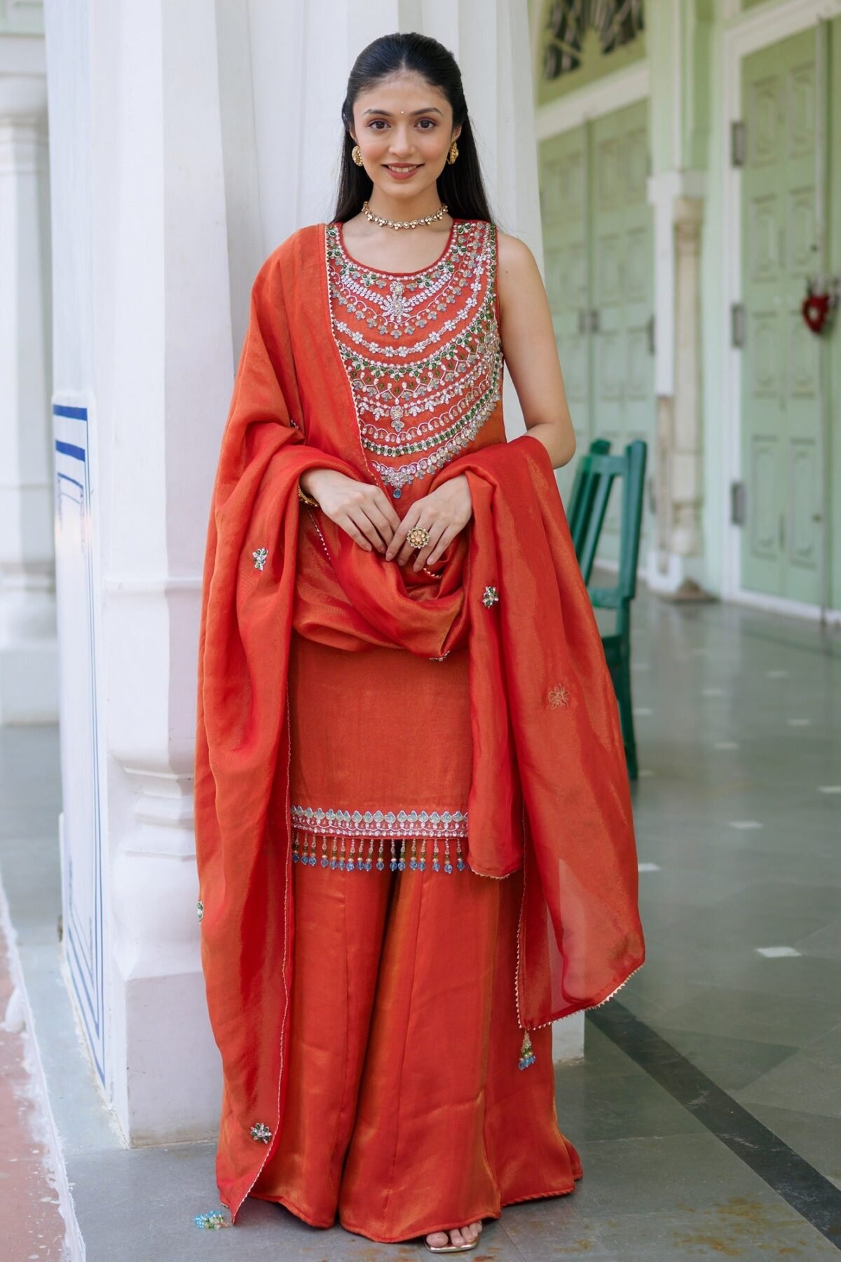 Heritage Red Sharara Set