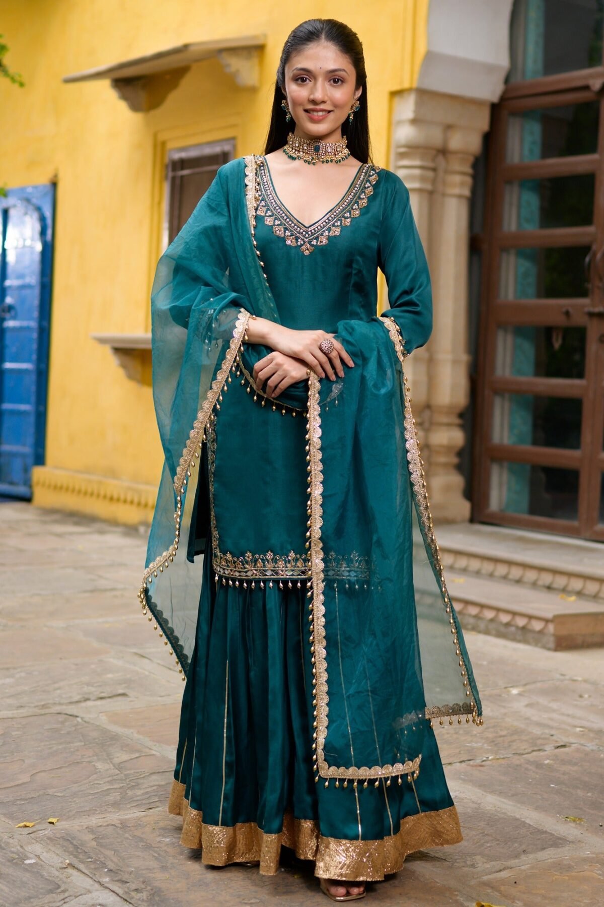 Teal Green Sharara Set